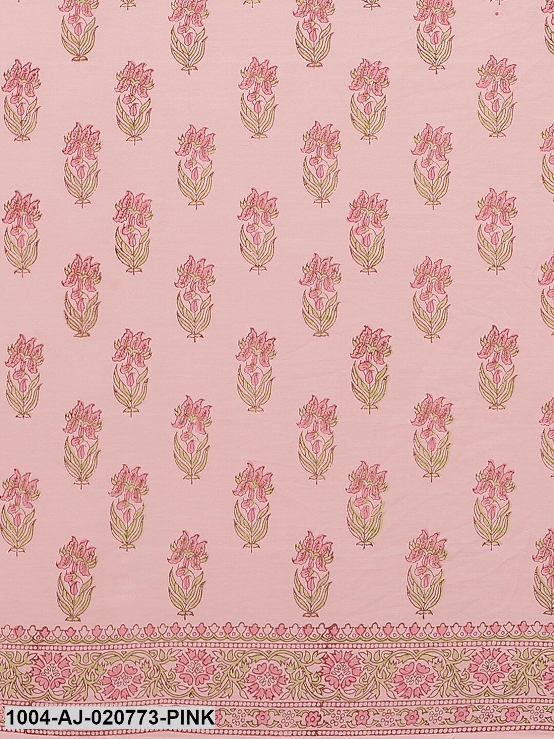 Pink & Green Pure Cotton Printed Saree