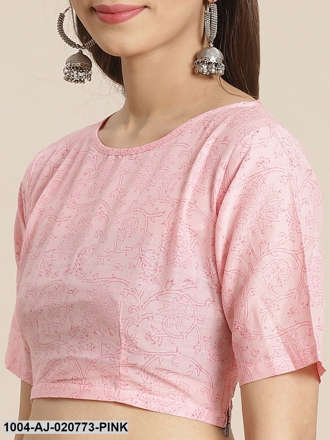 Pink & Green Pure Cotton Printed Saree