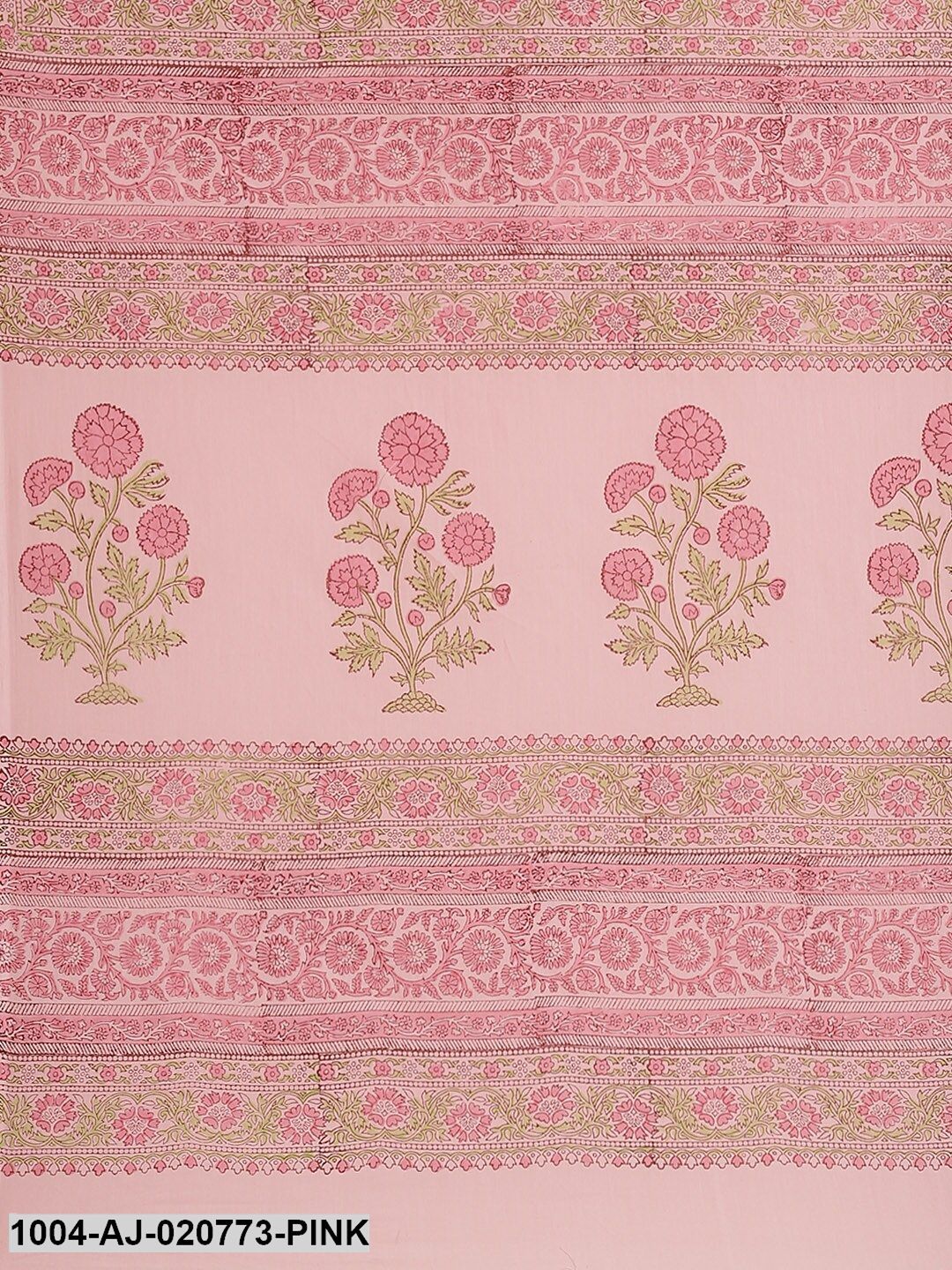 Pink & Green Pure Cotton Printed Saree