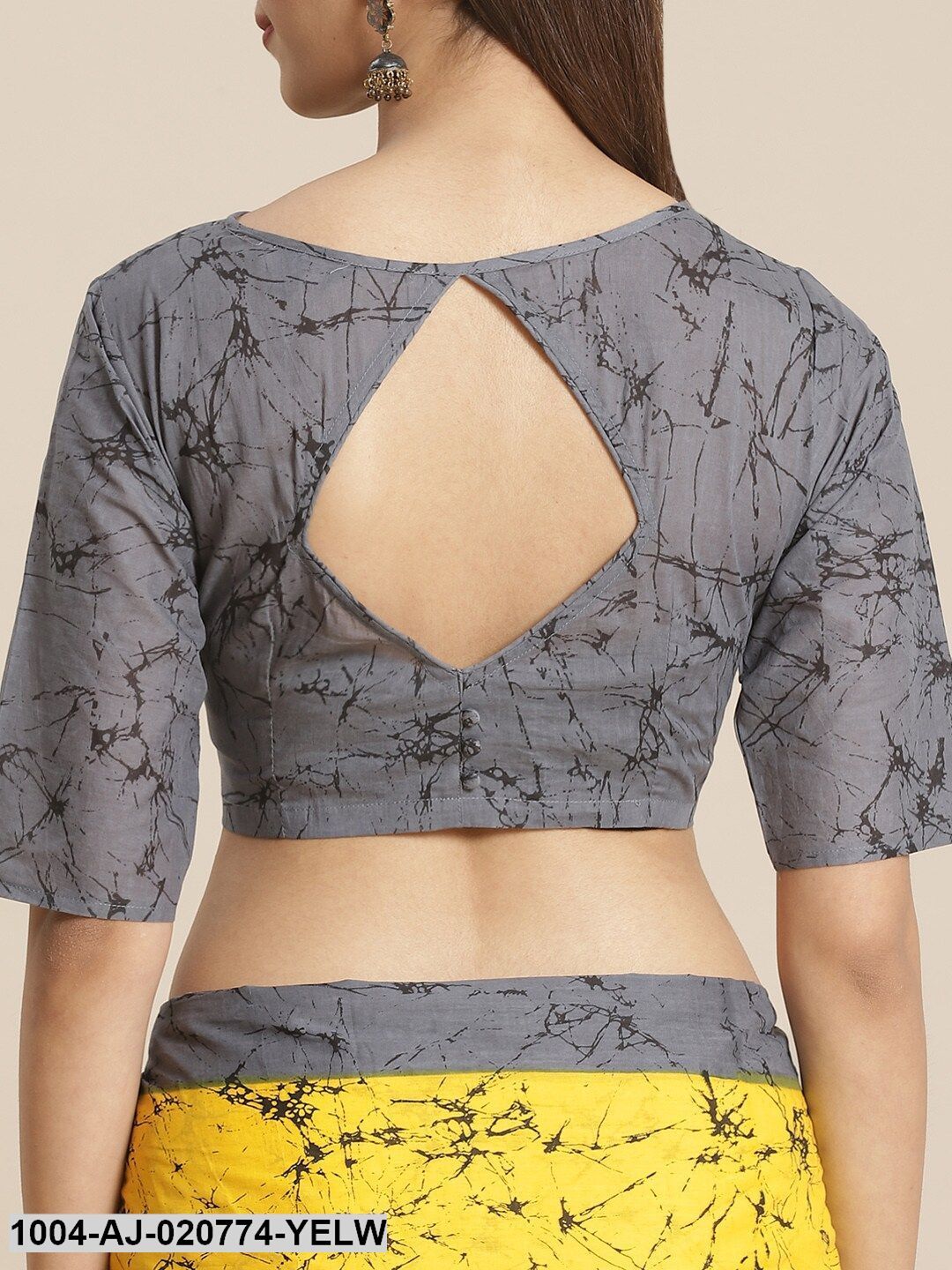 Yellow & Grey Pure Cotton Printed Saree