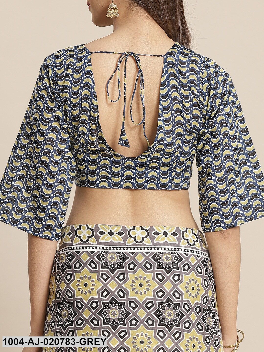 Grey & Yellow Pure Cotton Printed Saree