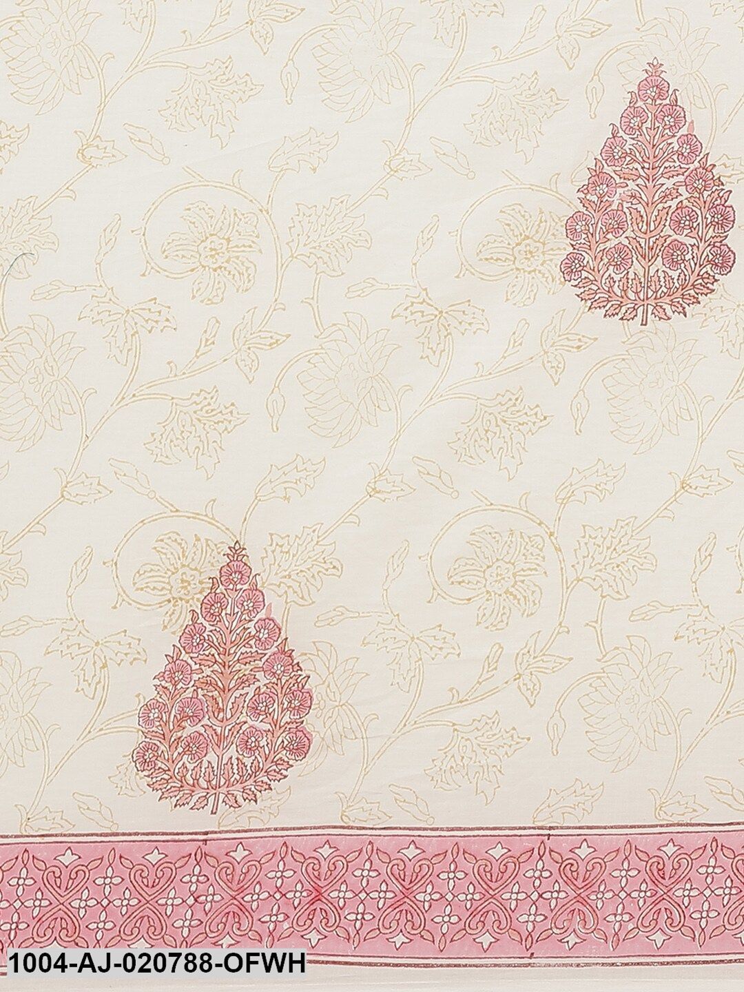 Off-White & Pink Pure Cotton Printed Saree