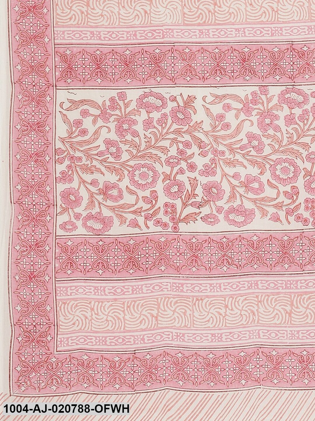 Off-White & Pink Pure Cotton Printed Saree