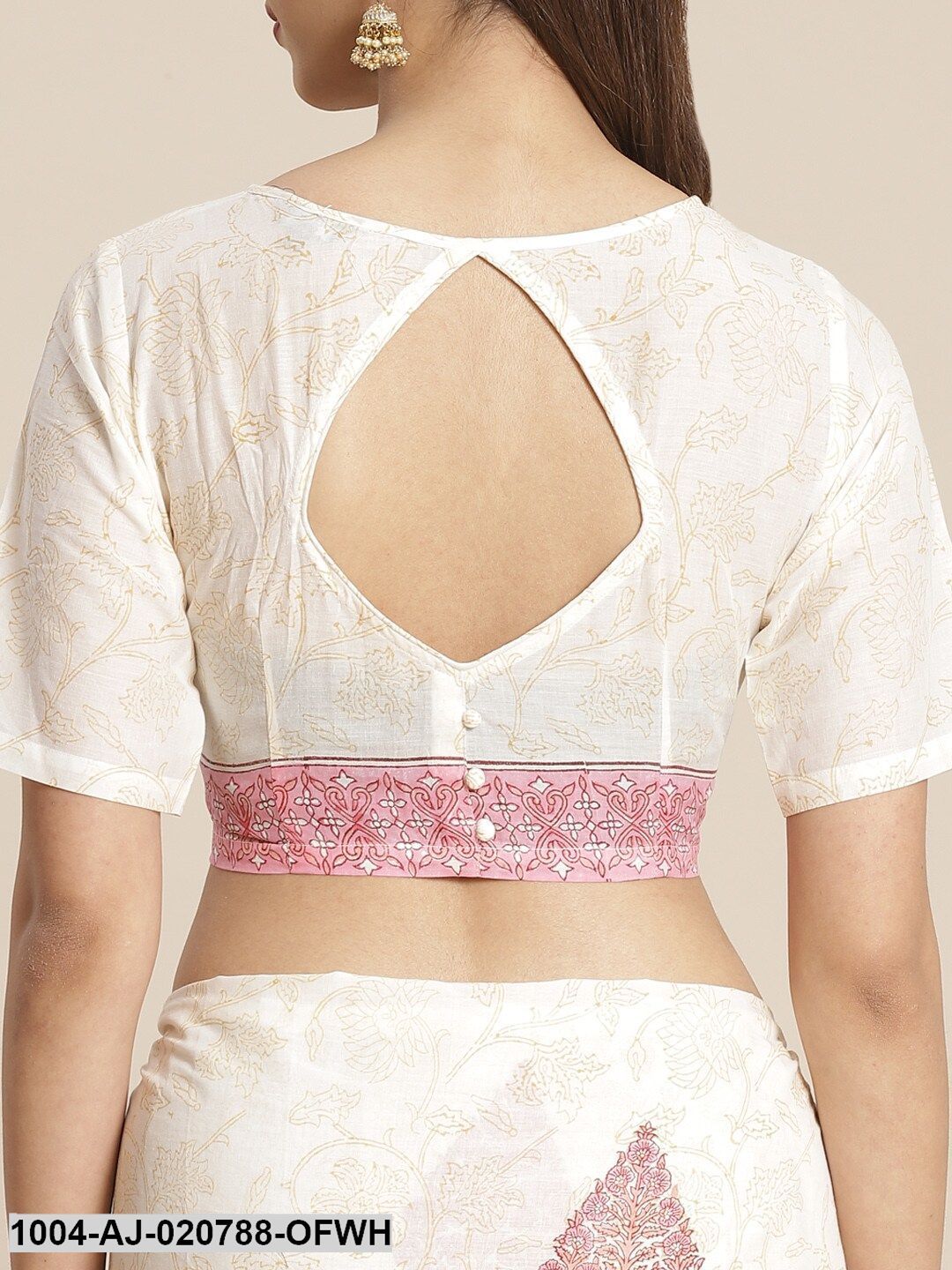 Off-White & Pink Pure Cotton Printed Saree