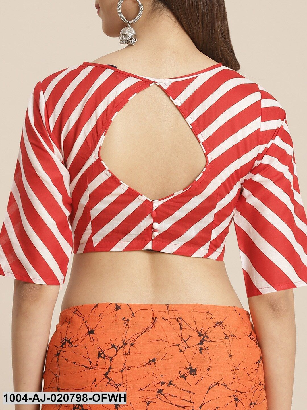 Off-White & Orange Pure Cotton Printed Half and Half Saree