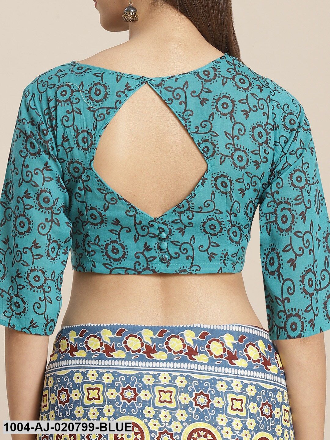 Blue & Yellow Pure Cotton Printed Saree