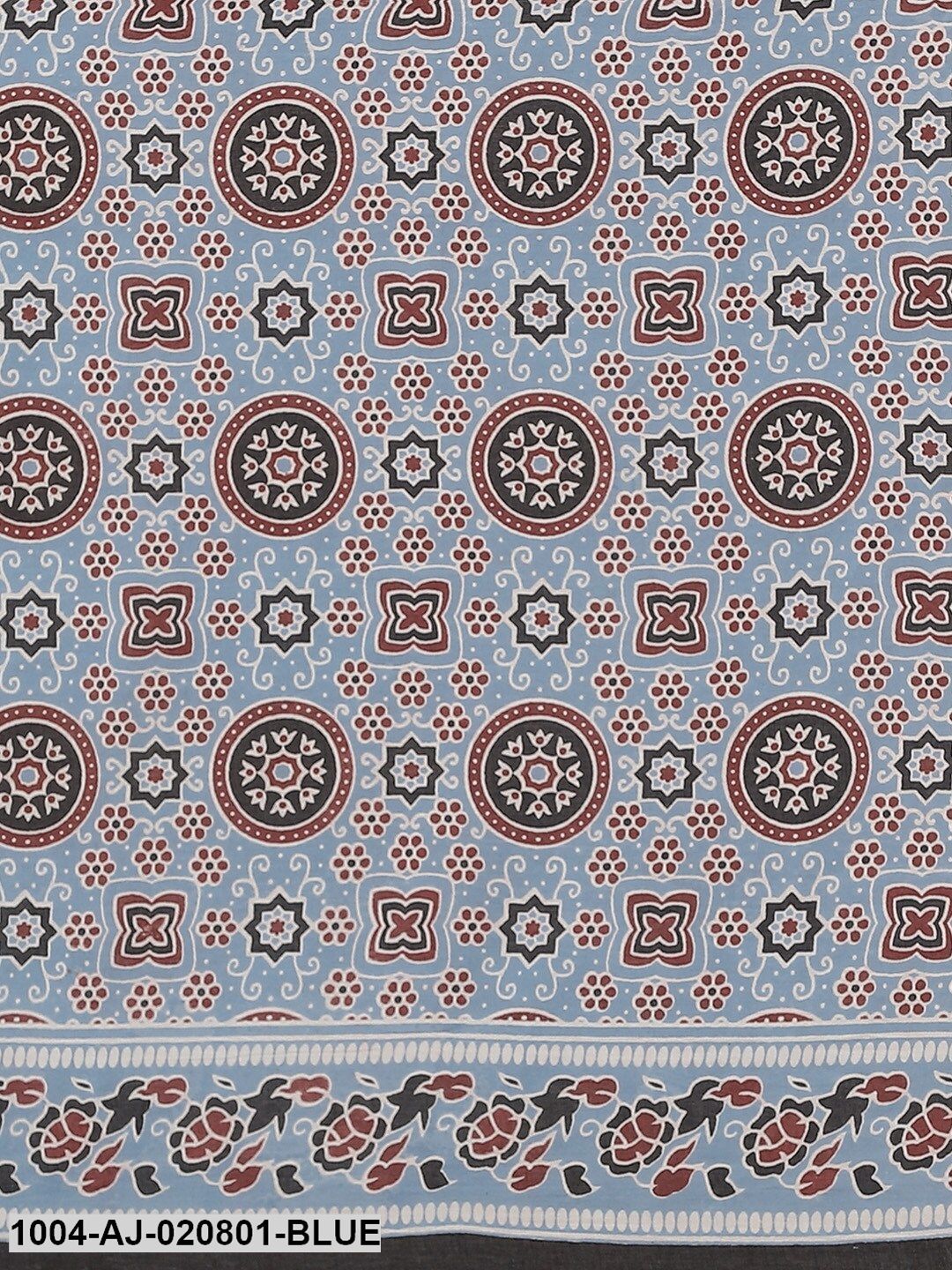 Blue & Maroon Pure Cotton Printed Saree
