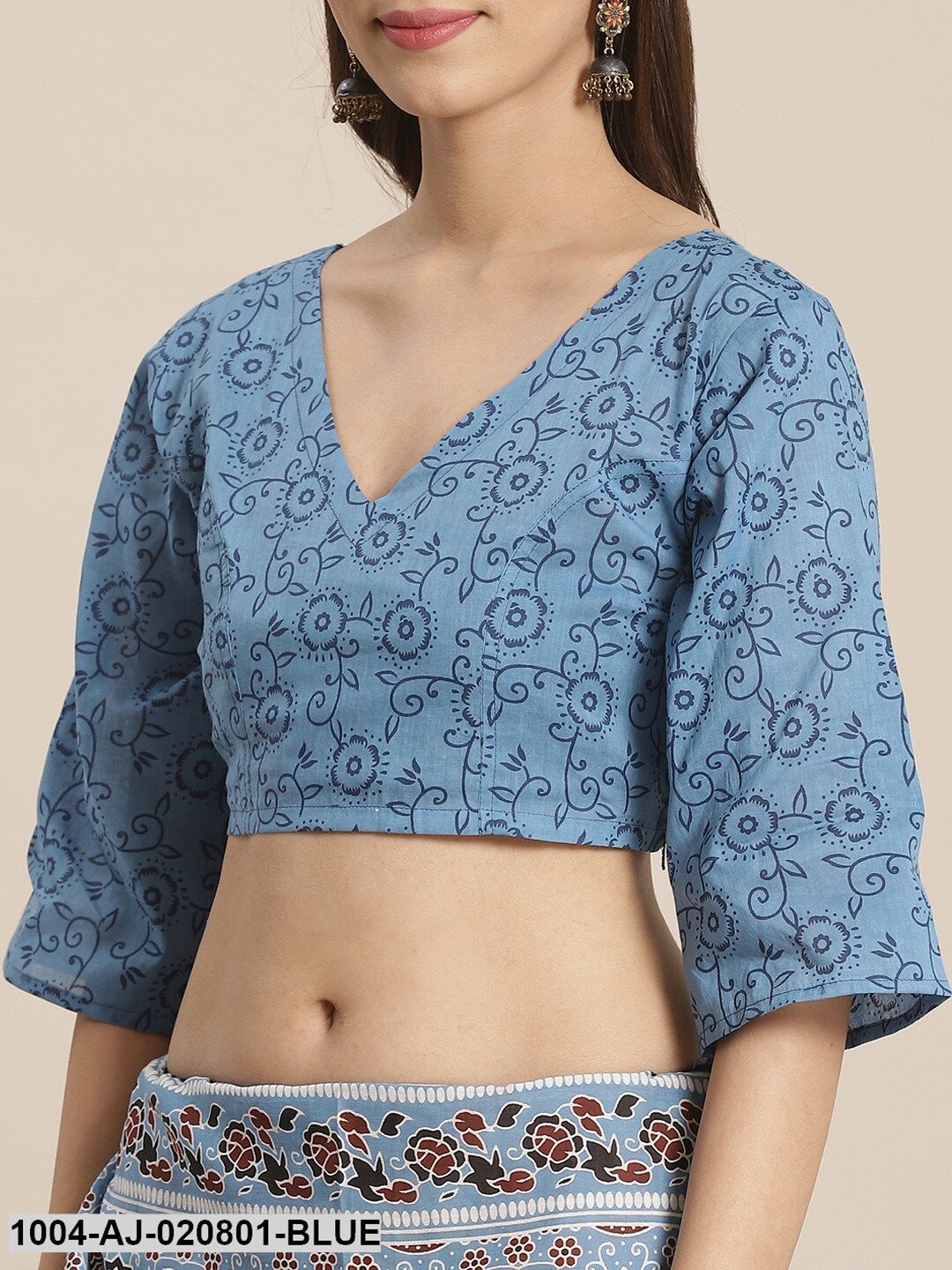 Blue & Maroon Pure Cotton Printed Saree