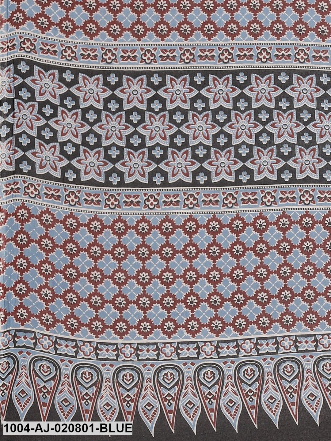 Blue & Maroon Pure Cotton Printed Saree