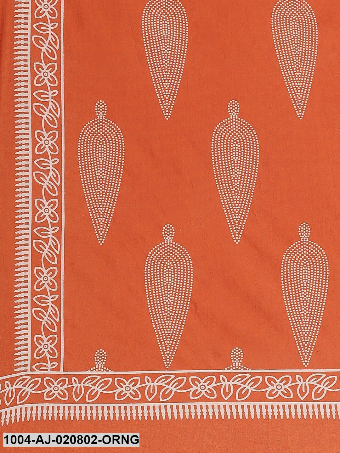 Orange & White Pure Cotton Ethnic Motifs Print Saree