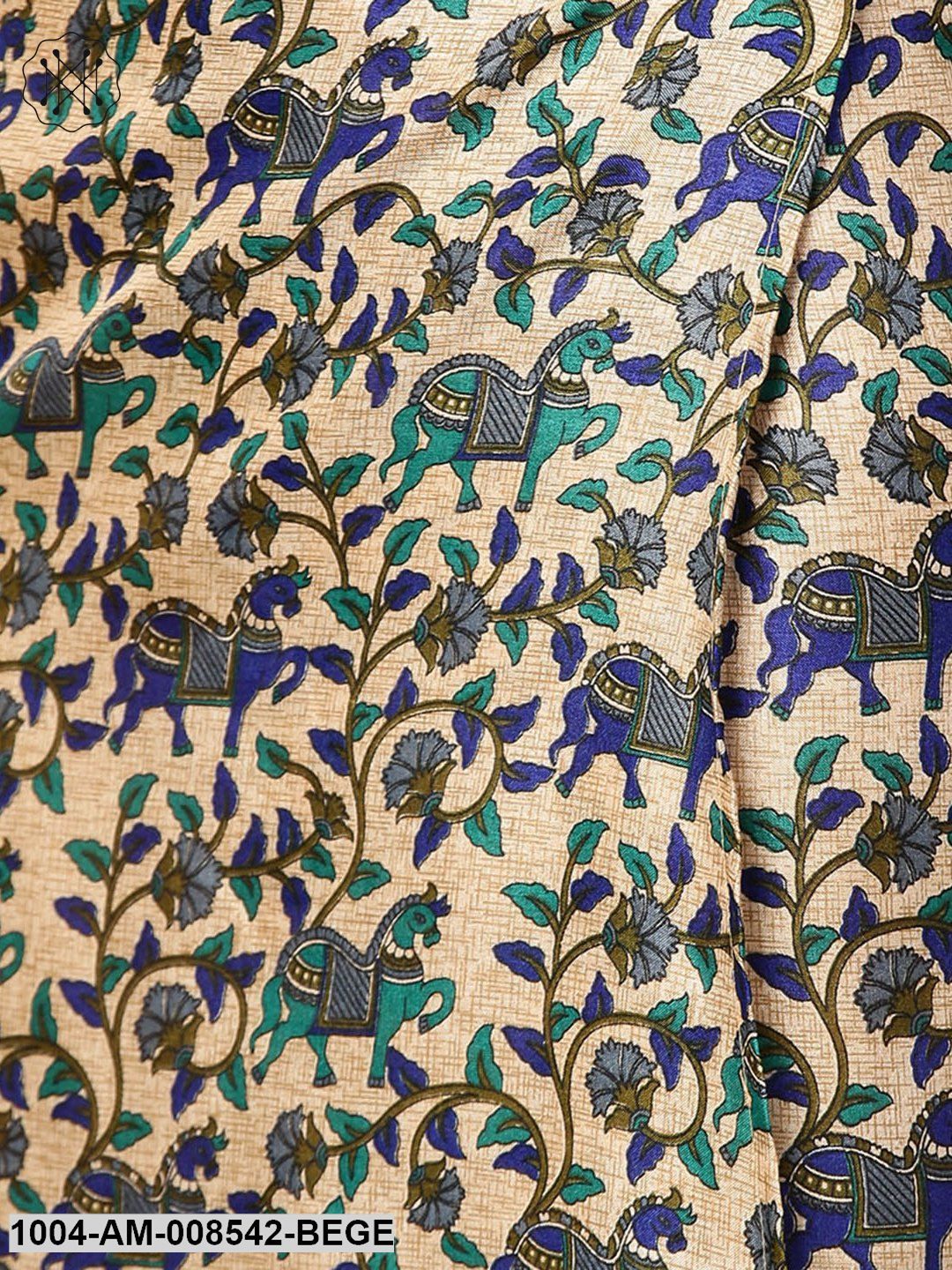 Beige Printed Midi Cotton Straight Skirt