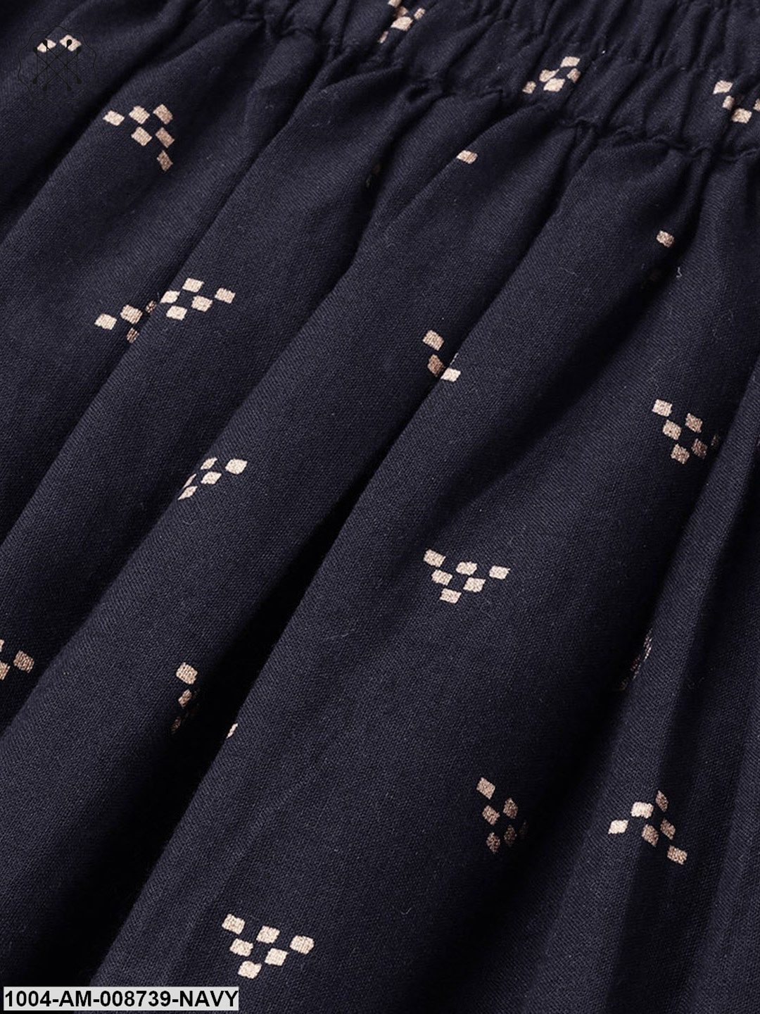 Navy Blue Gold printed ankle length flared skirt