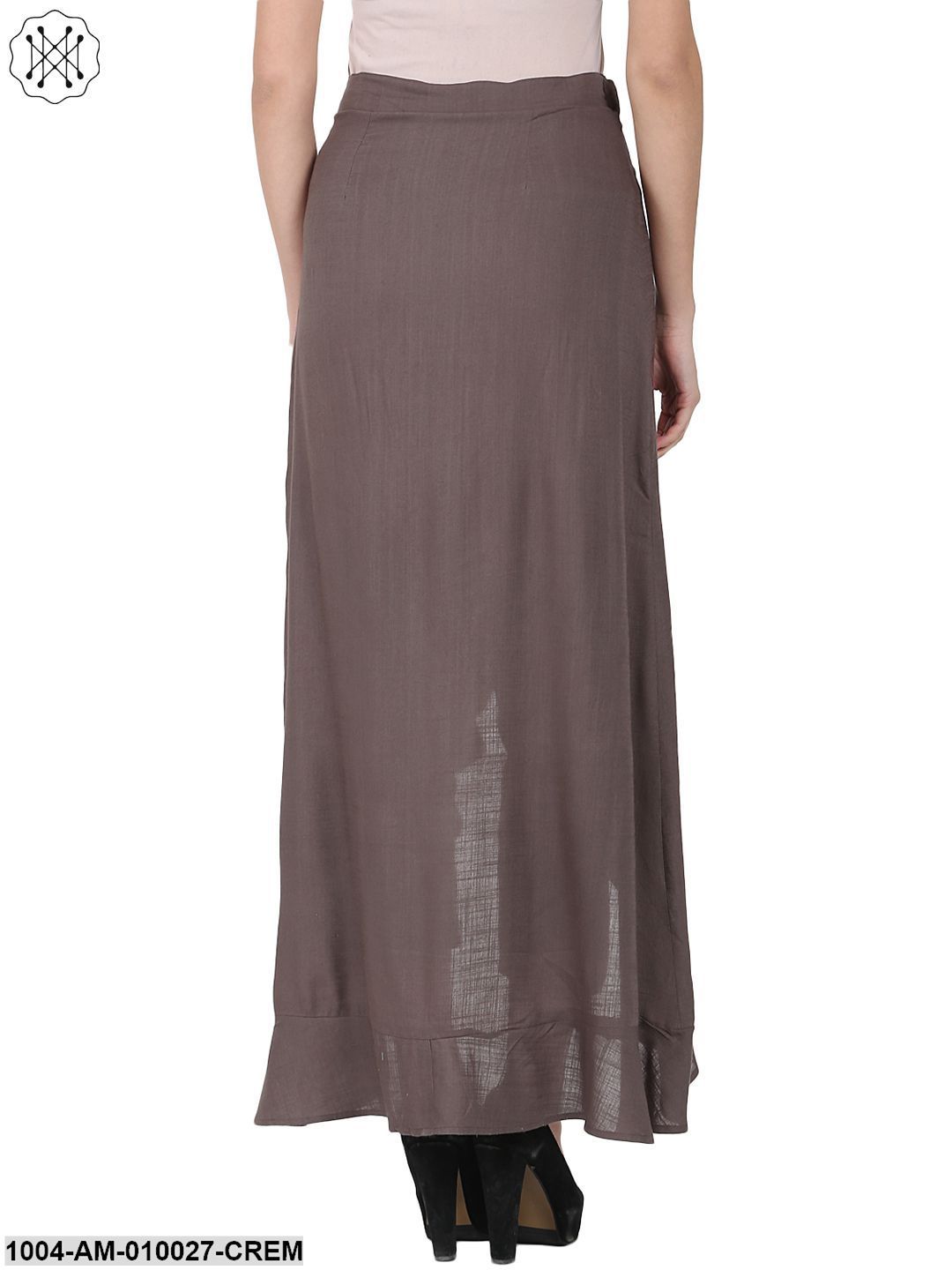 Taupe Ankle Length Rayon Slub Flared Skirt