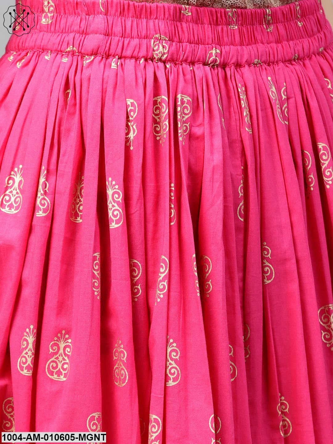 Magenta Printed Flared Ankle Length Skirt