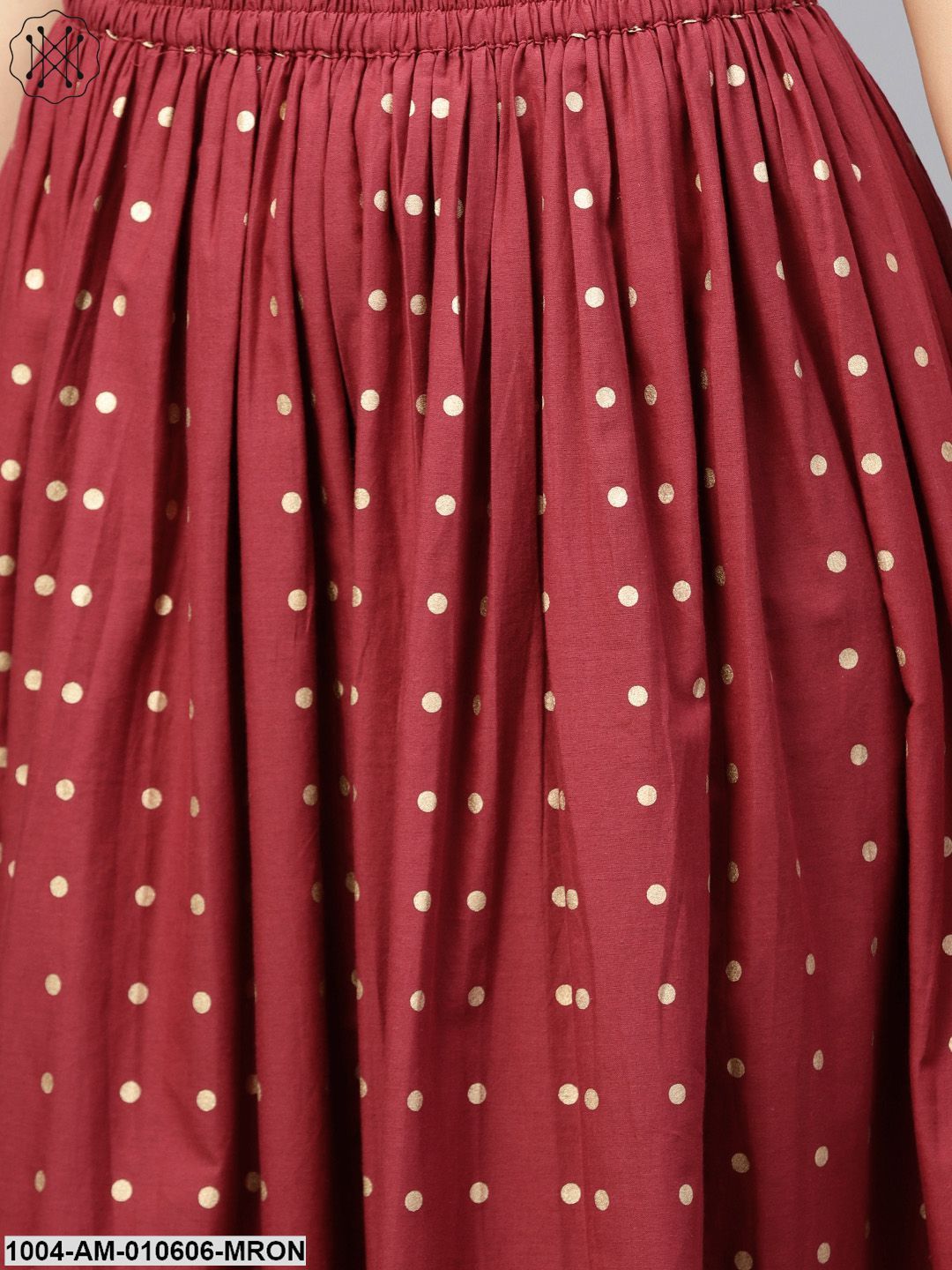 Maroon Printed Flared Ankle Length Skirt