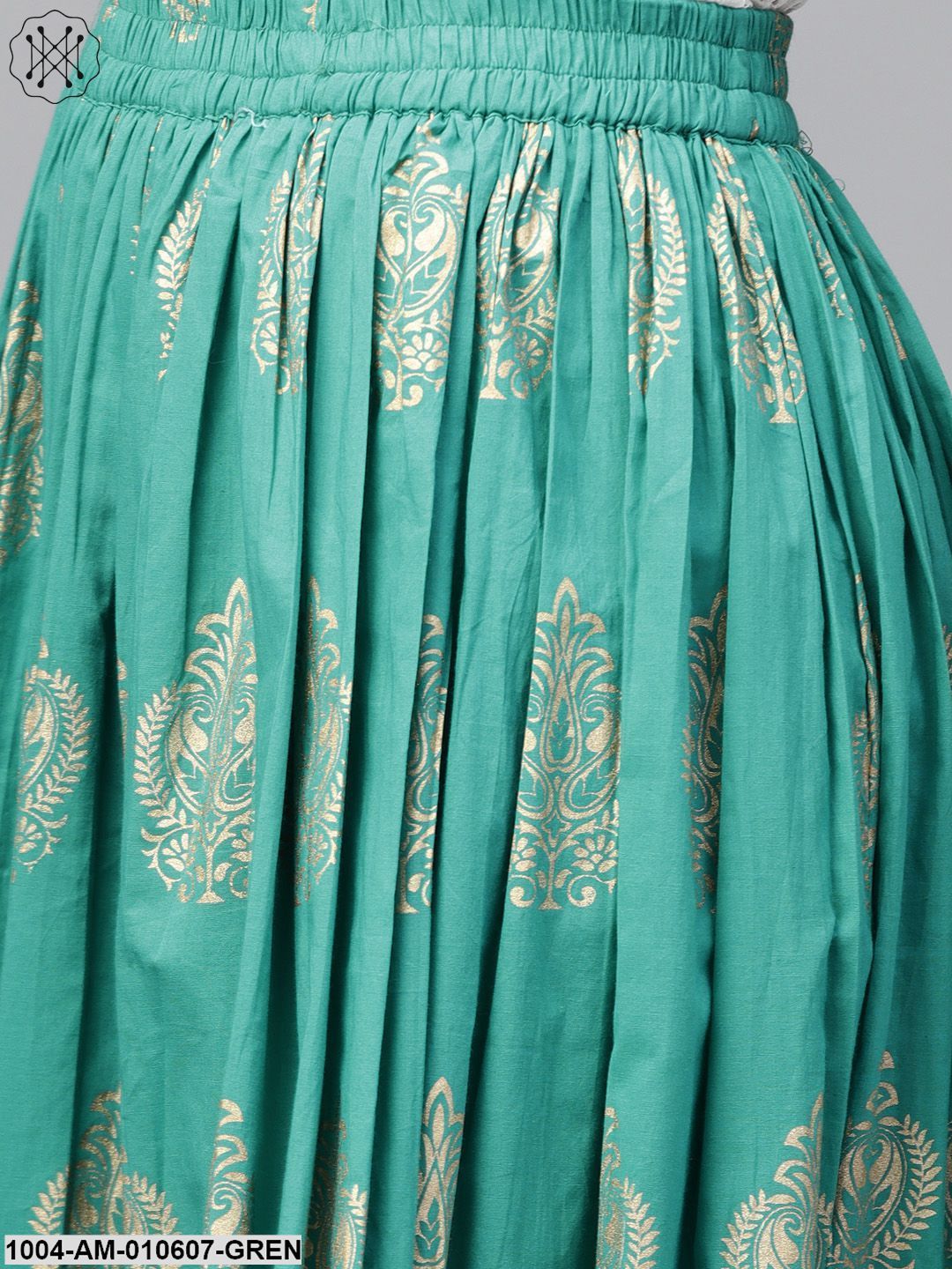 Green PrintedFlared Ankle Length Skirt