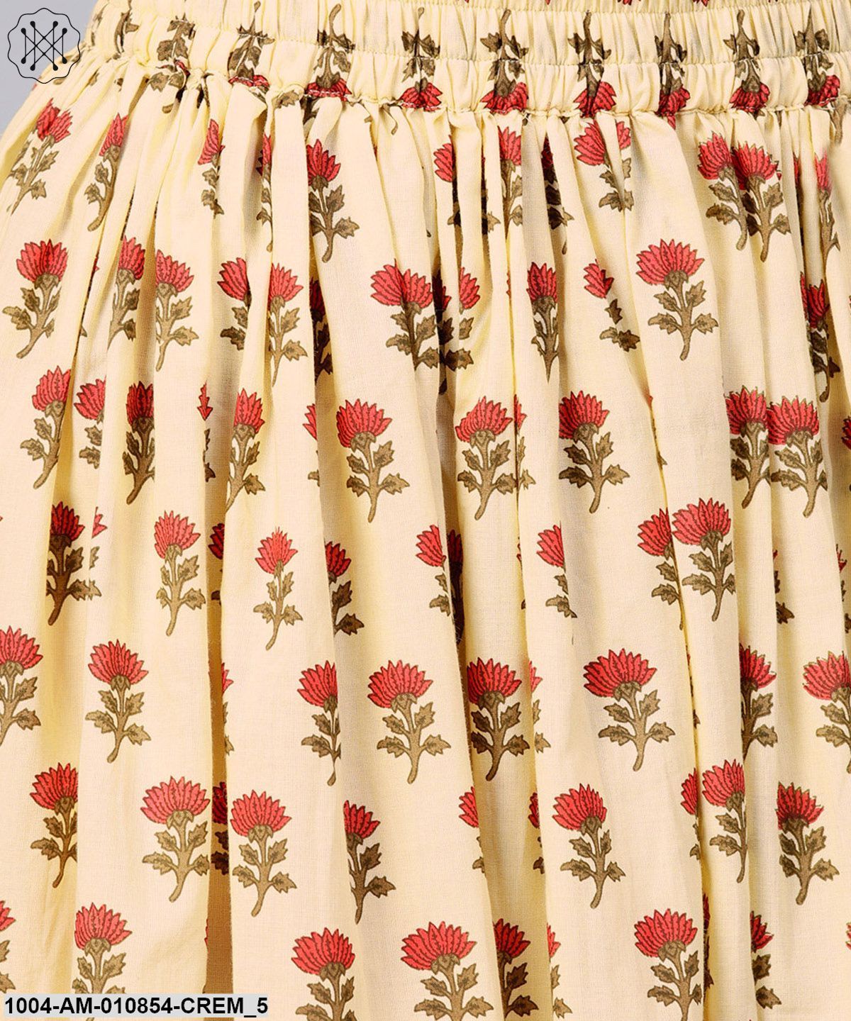 Women Cream-Coloured & Red Printed Maxi Flared Skirt