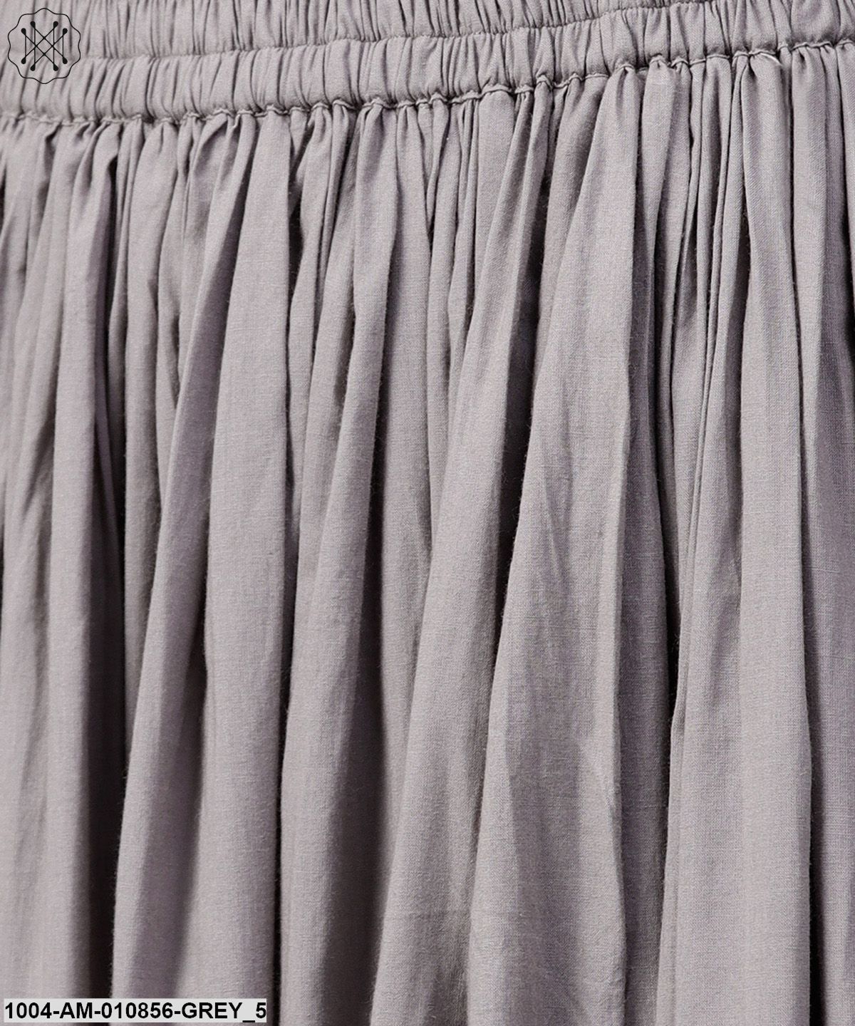 Grey Cotton Ankle Length Flared Skirt