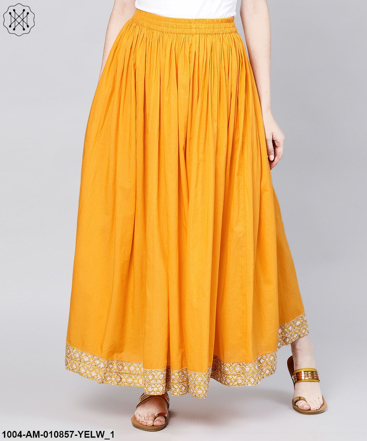 Yellow Ankle Length Cotton Flared Skirt