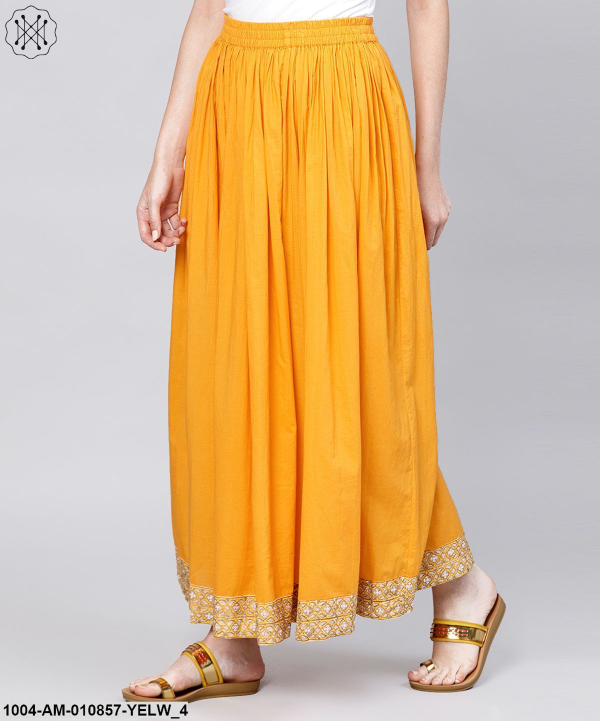 Yellow Ankle Length Cotton Flared Skirt