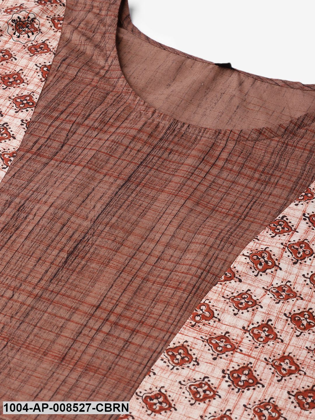 Coffee Brown Printed Cotton Sleevless Tops
