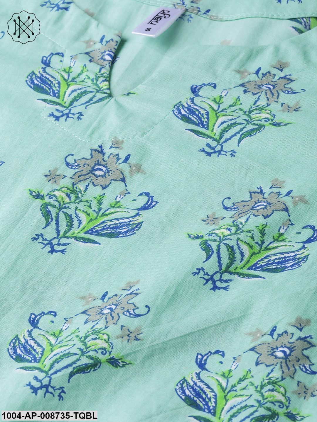 Mint blue with multi floral printed top with drawstring style