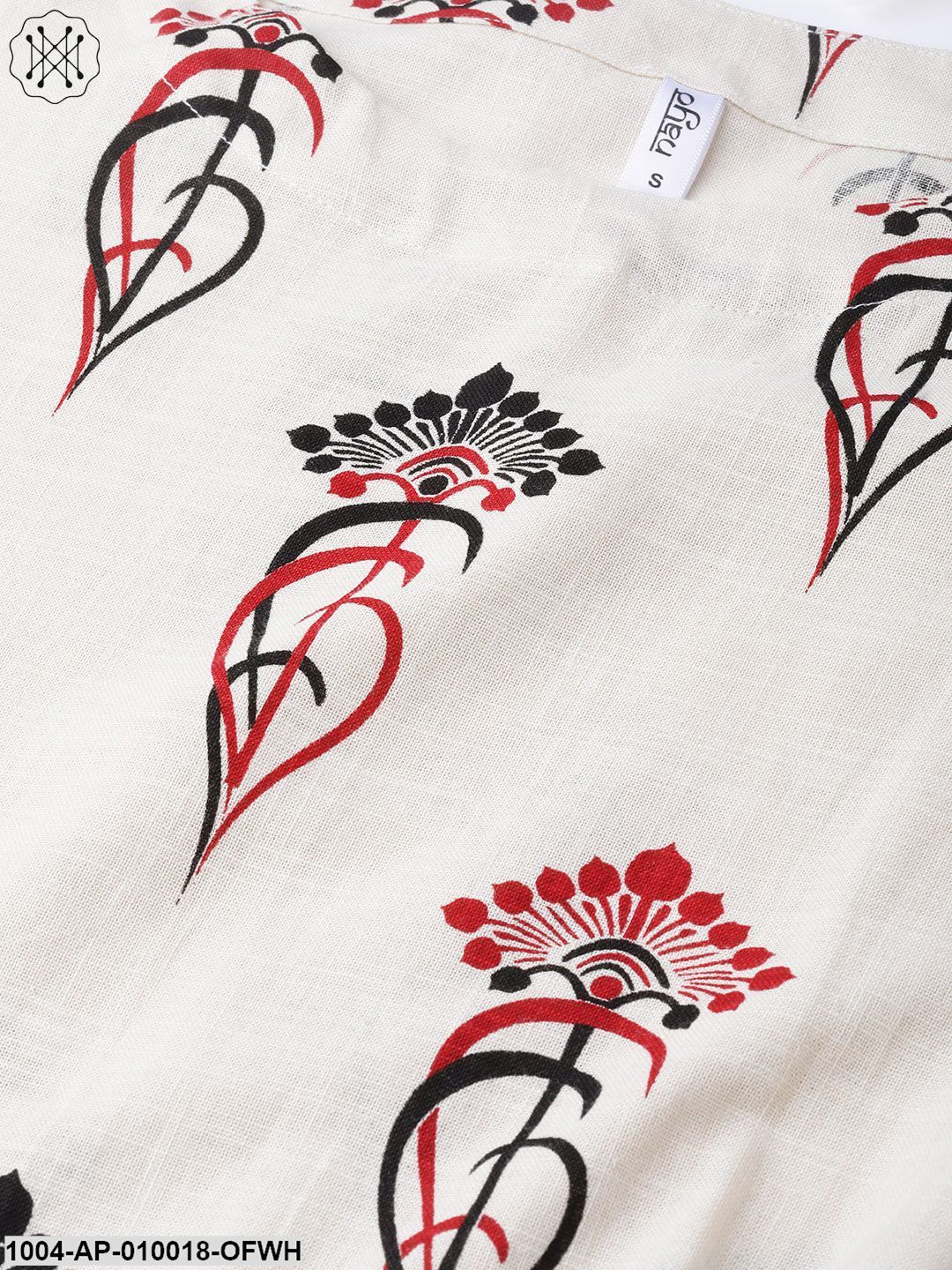 Women Off White & Red Regular Printed Top