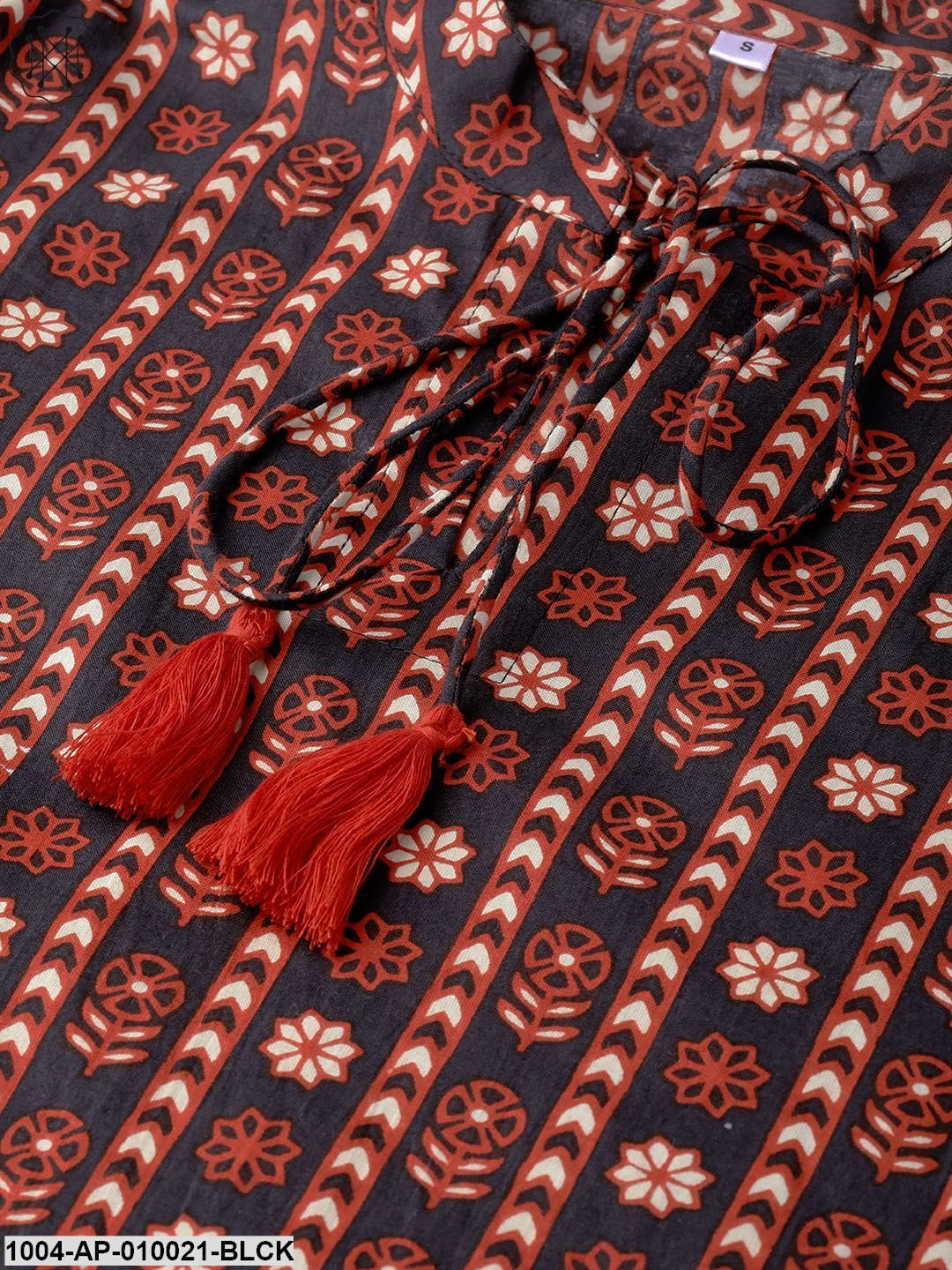 Women Black & Rust Regular Printed Top