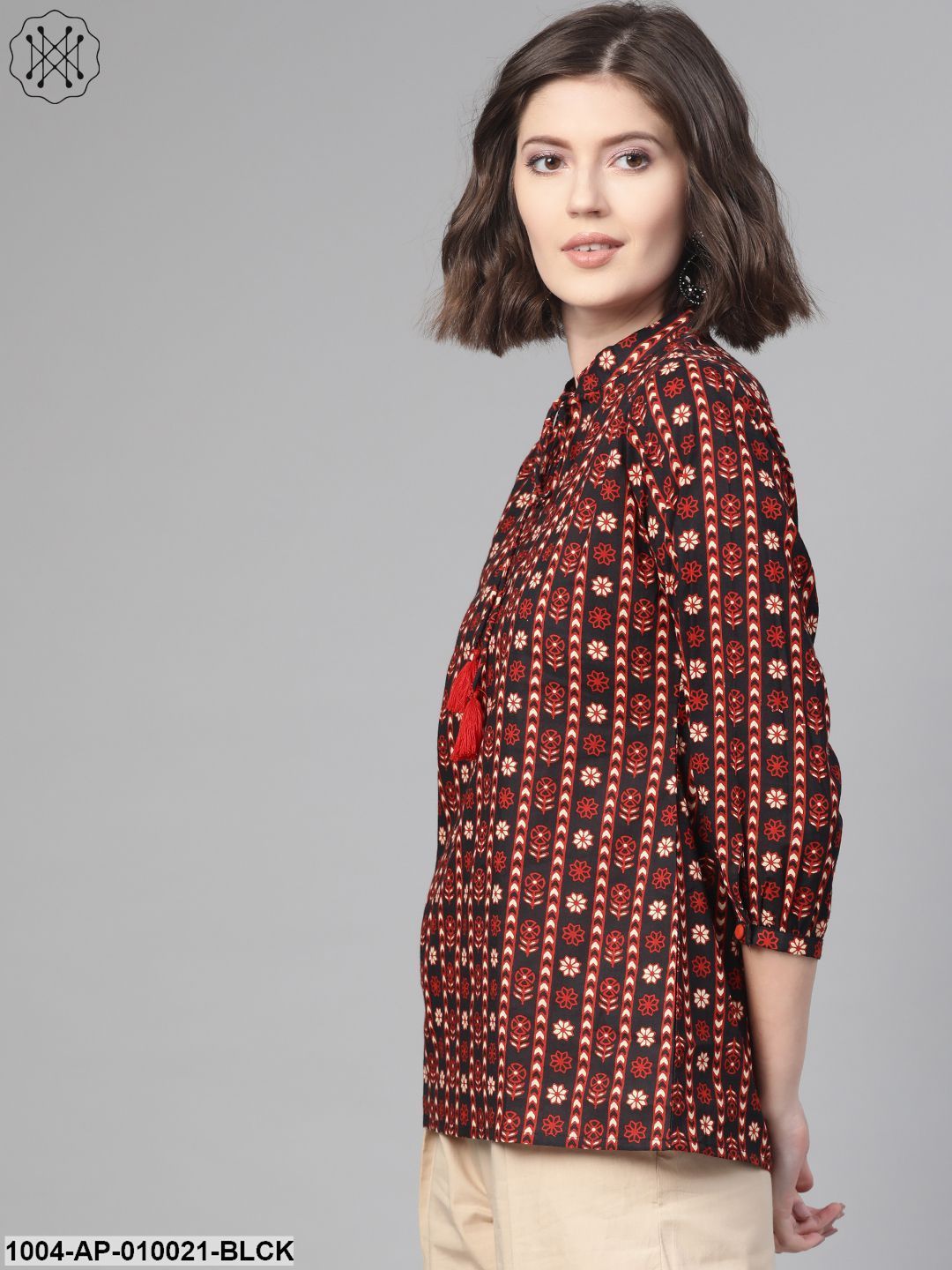 Women Black & Rust Regular Printed Top