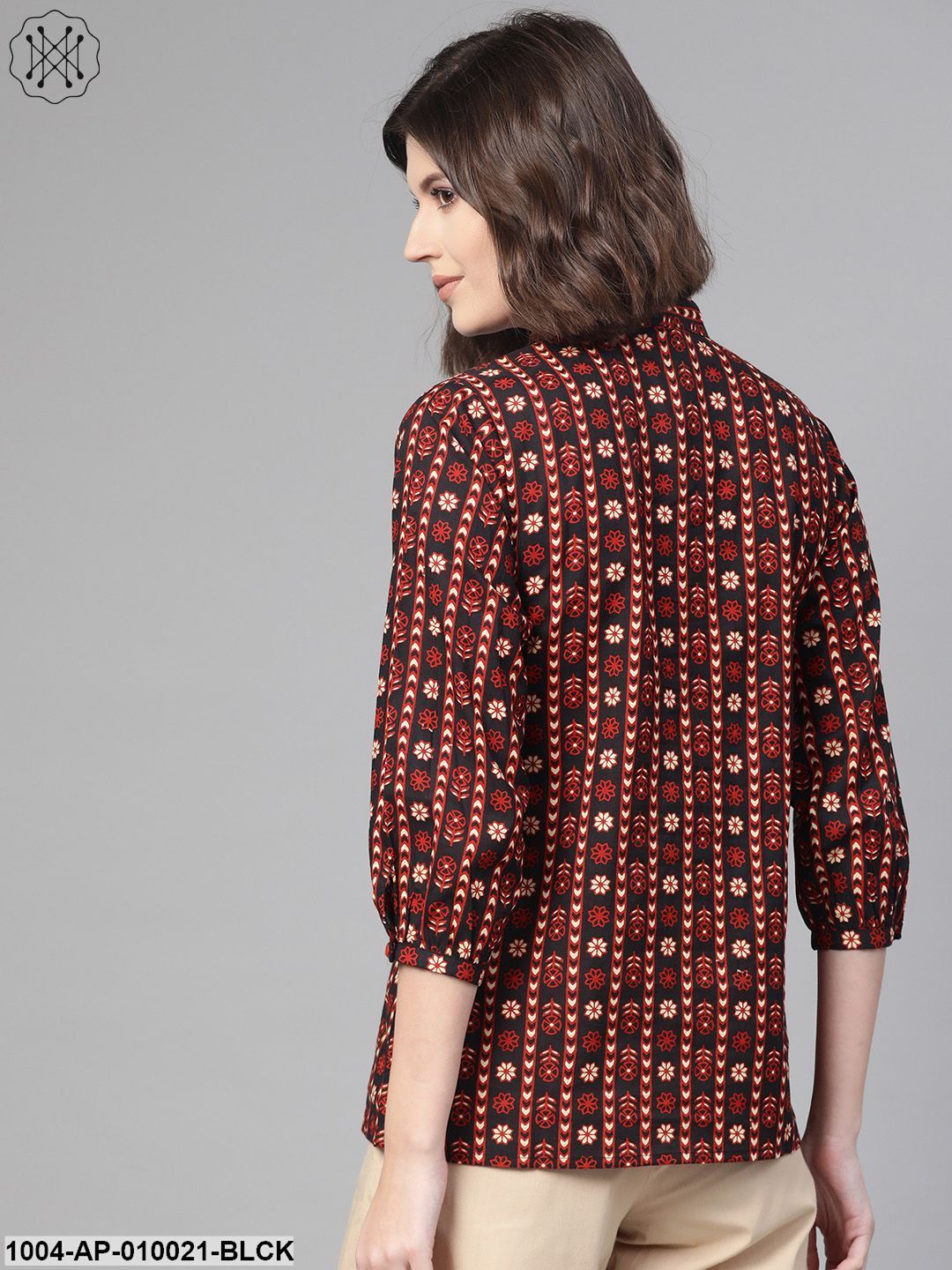 Women Black & Rust Regular Printed Top