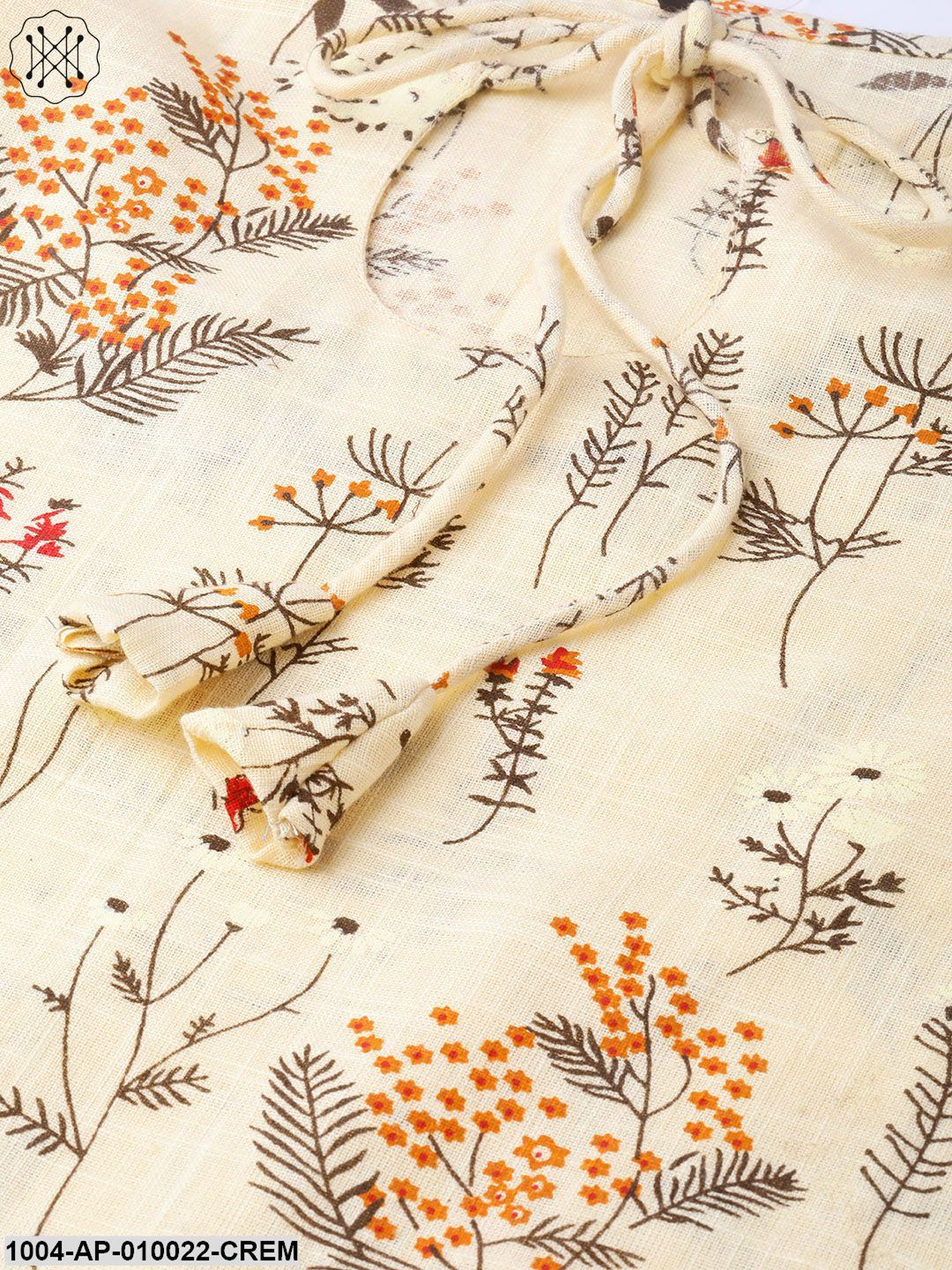 Women Cream & Green Regular Printed Top