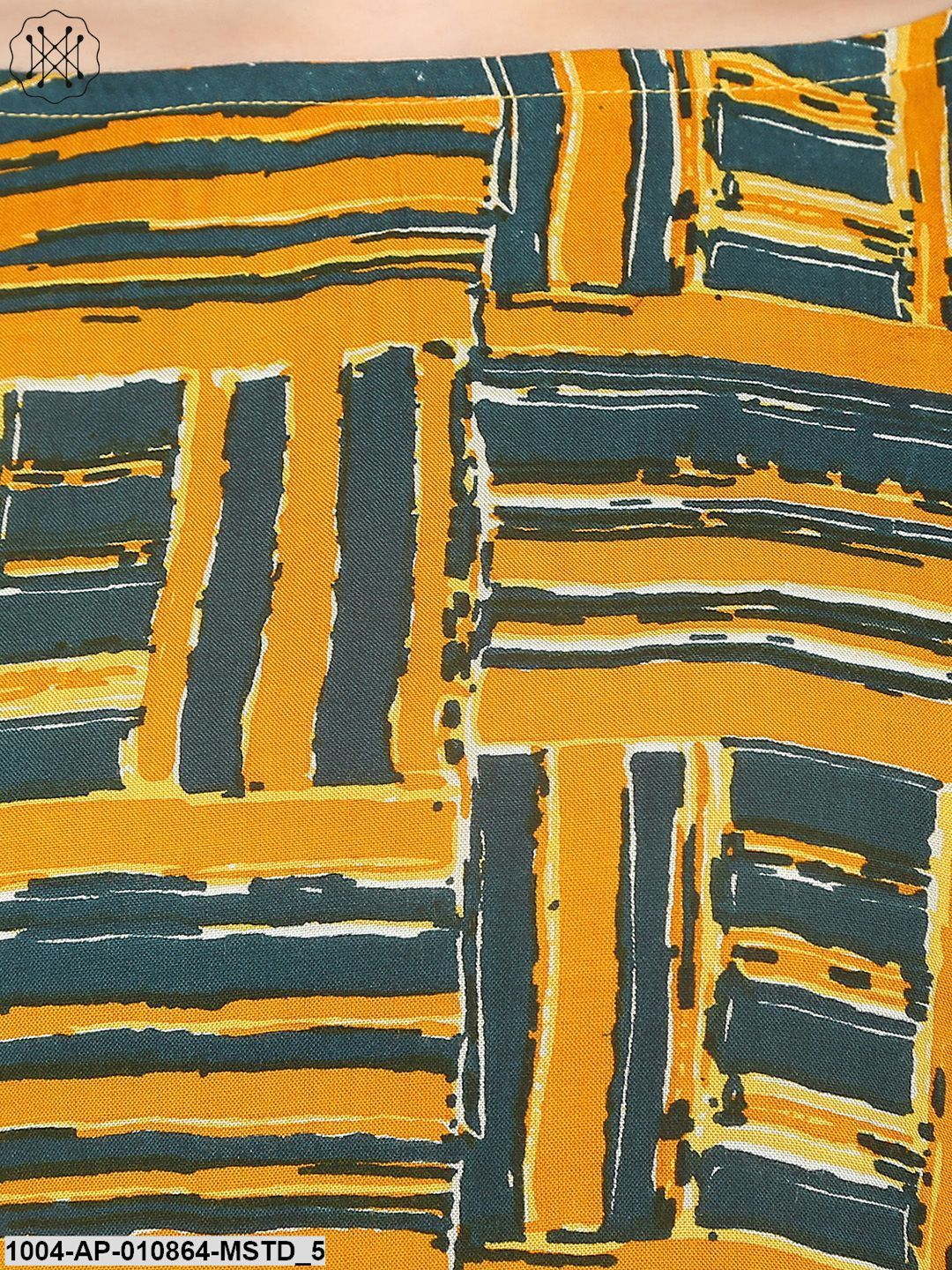 Mustard Printed Half Sleeve Cotton Asymetric Top