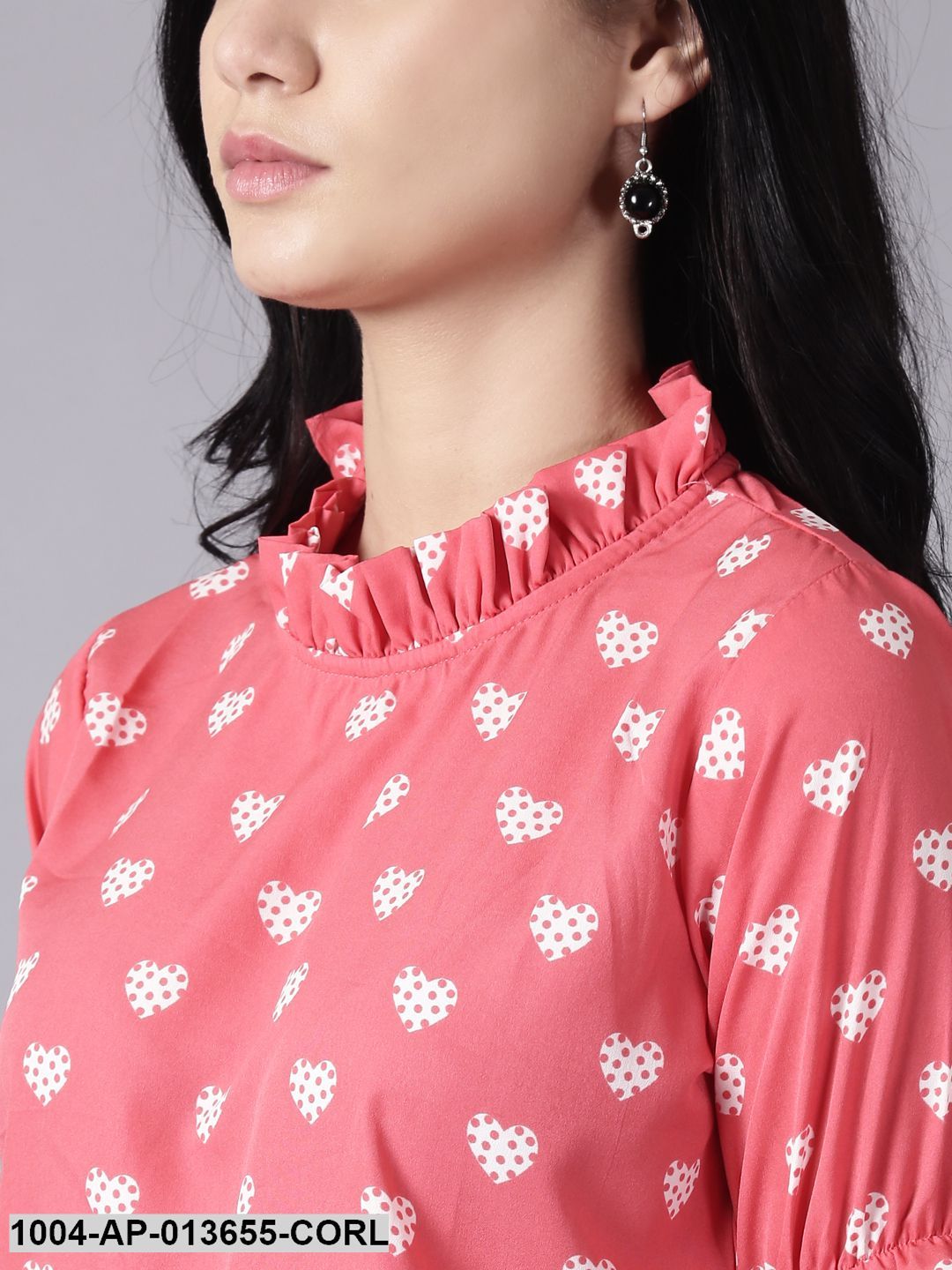 Coral Casual Printed High Neck Top