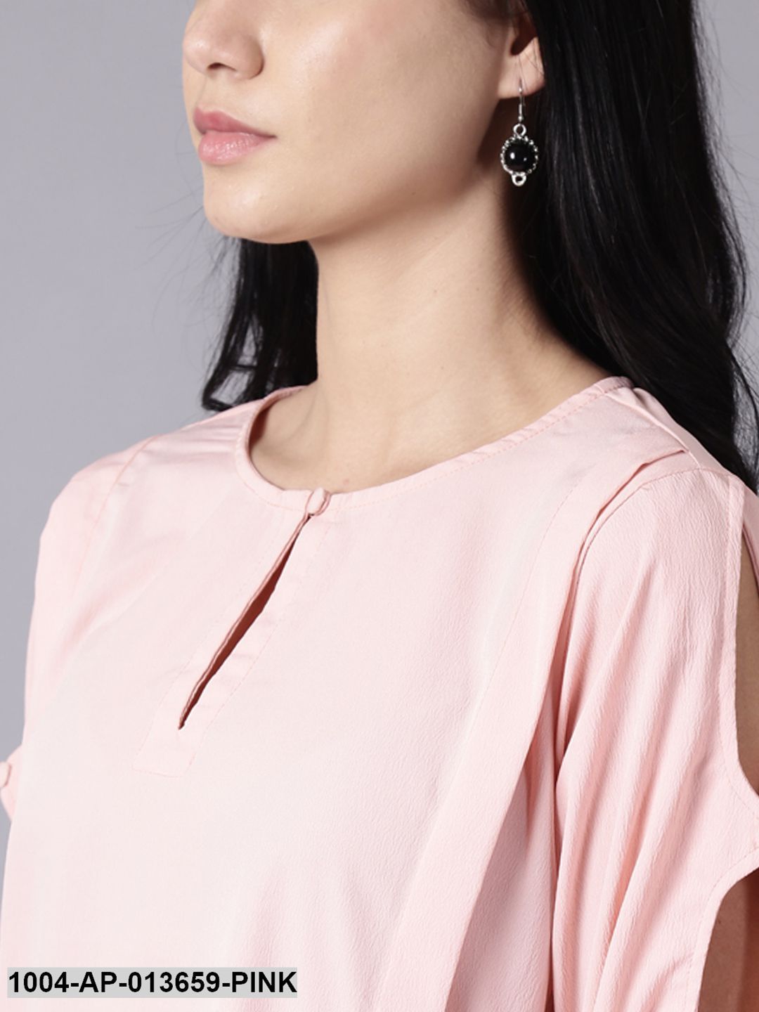 Pink Casual Solid Keyhole Neck Top