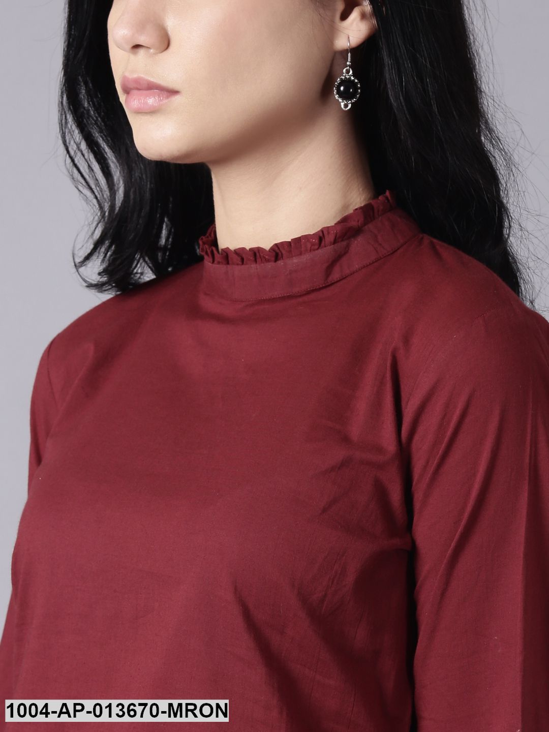 maroon Casual Printed High Neck Top