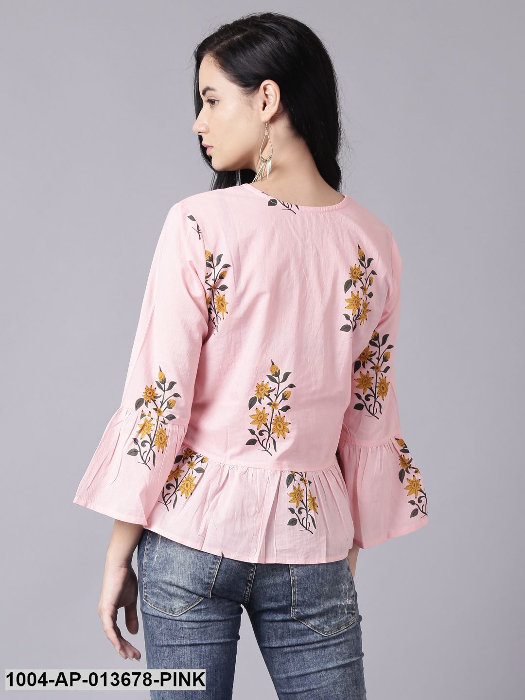 Baby Pink Casual Printed Round Neck Top