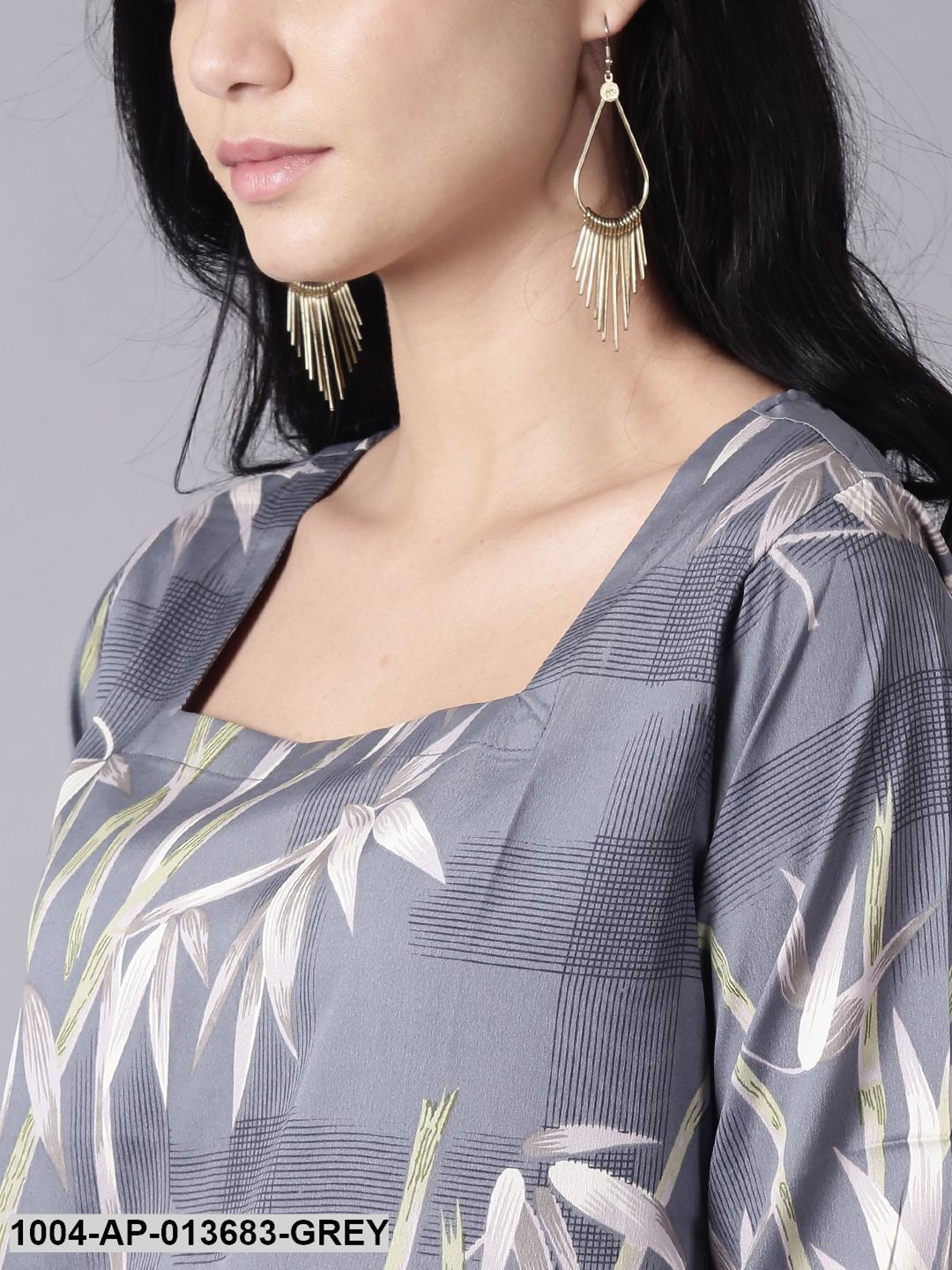 Grey Casual Printed Square Neck Top