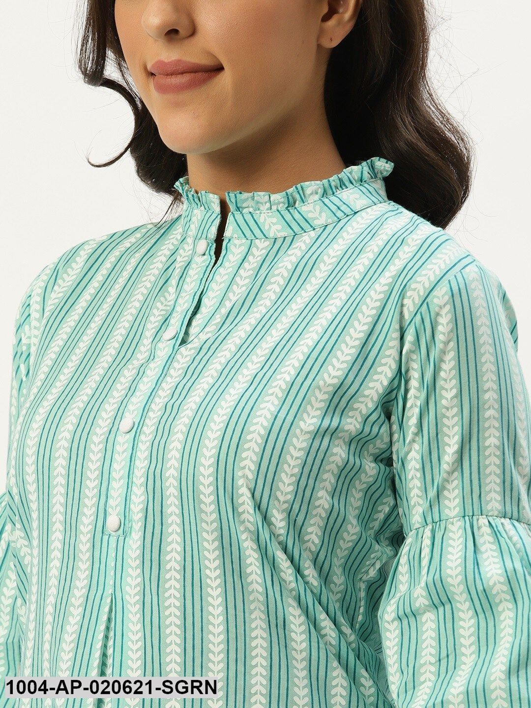 Sea Green & White Striped A-Line Top