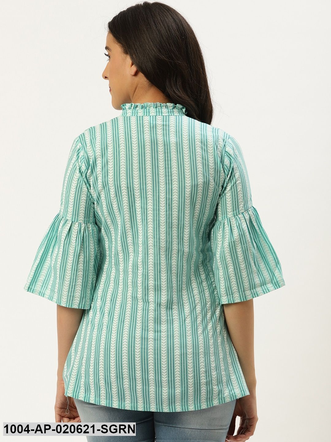 Sea Green & White Striped A-Line Top