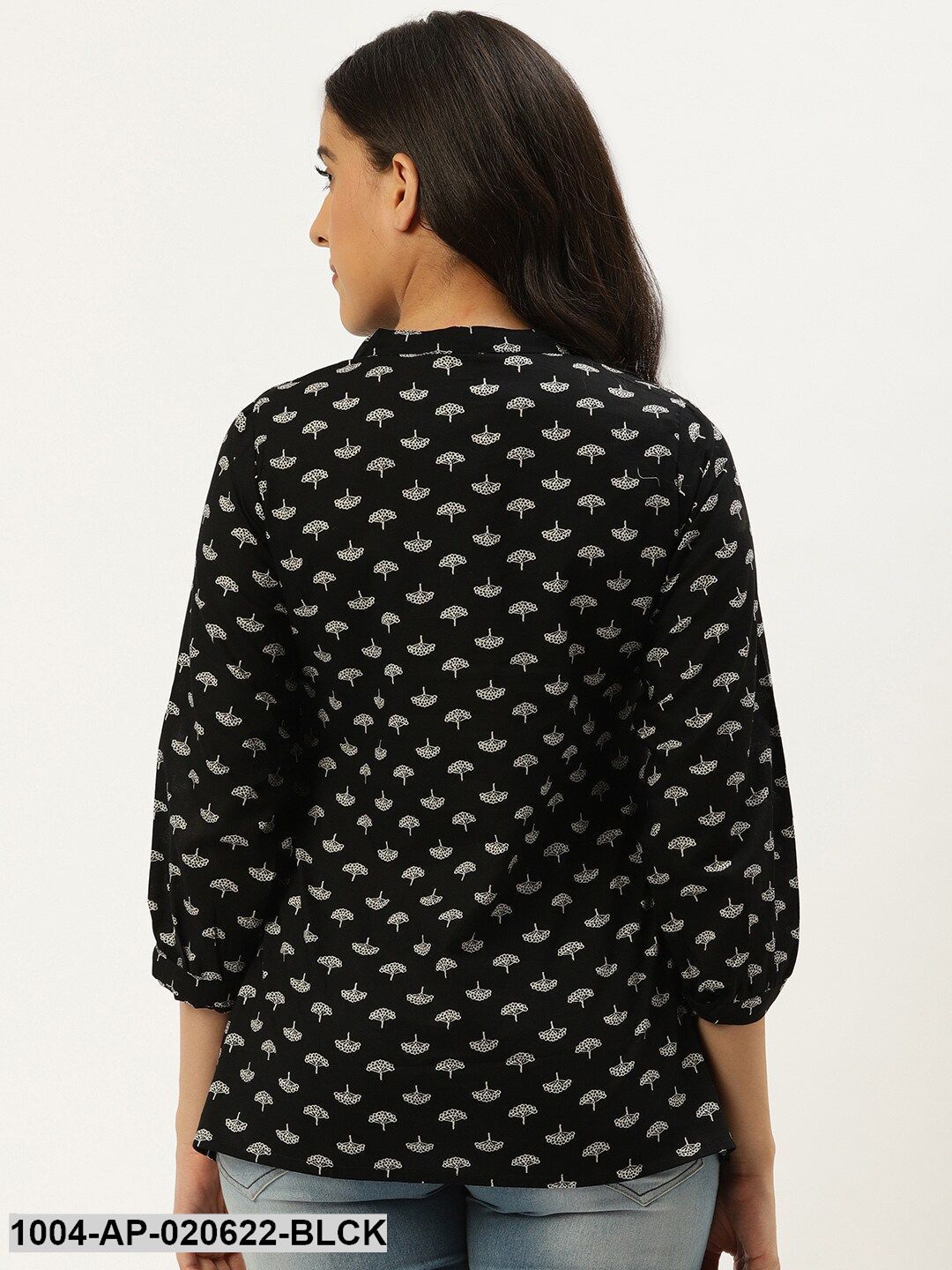 Black & Off White Printed A-Line Top