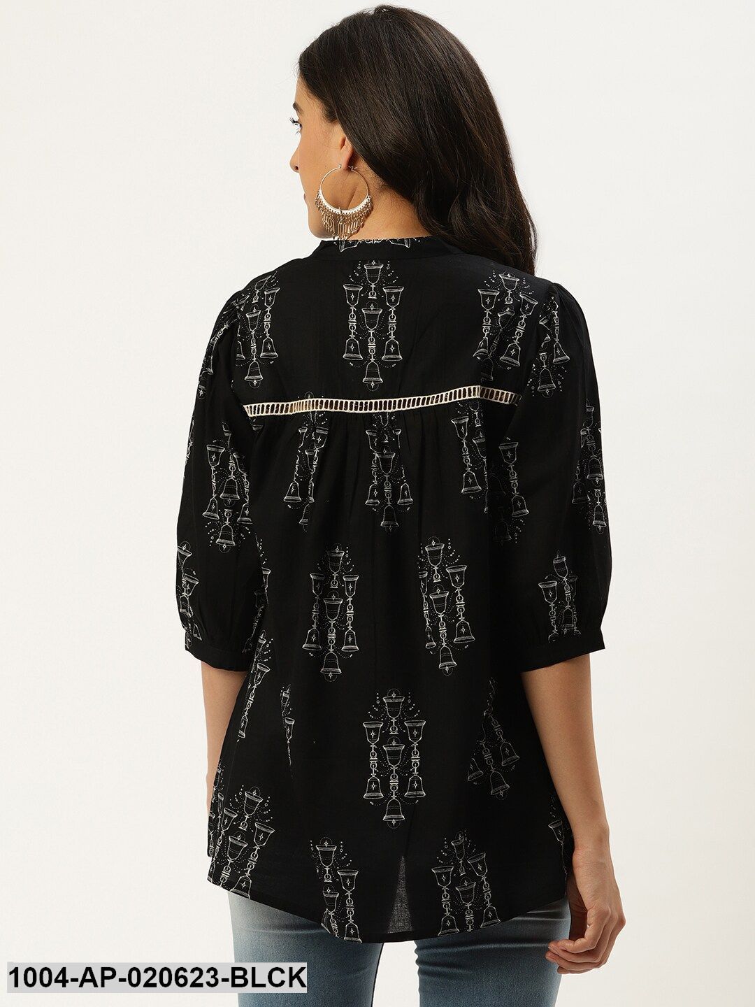 Black & White Lace Quirky Printed A-Line Top