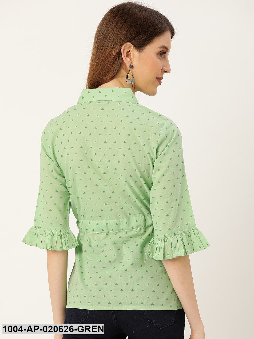 Green Printed Cinched Waist Top