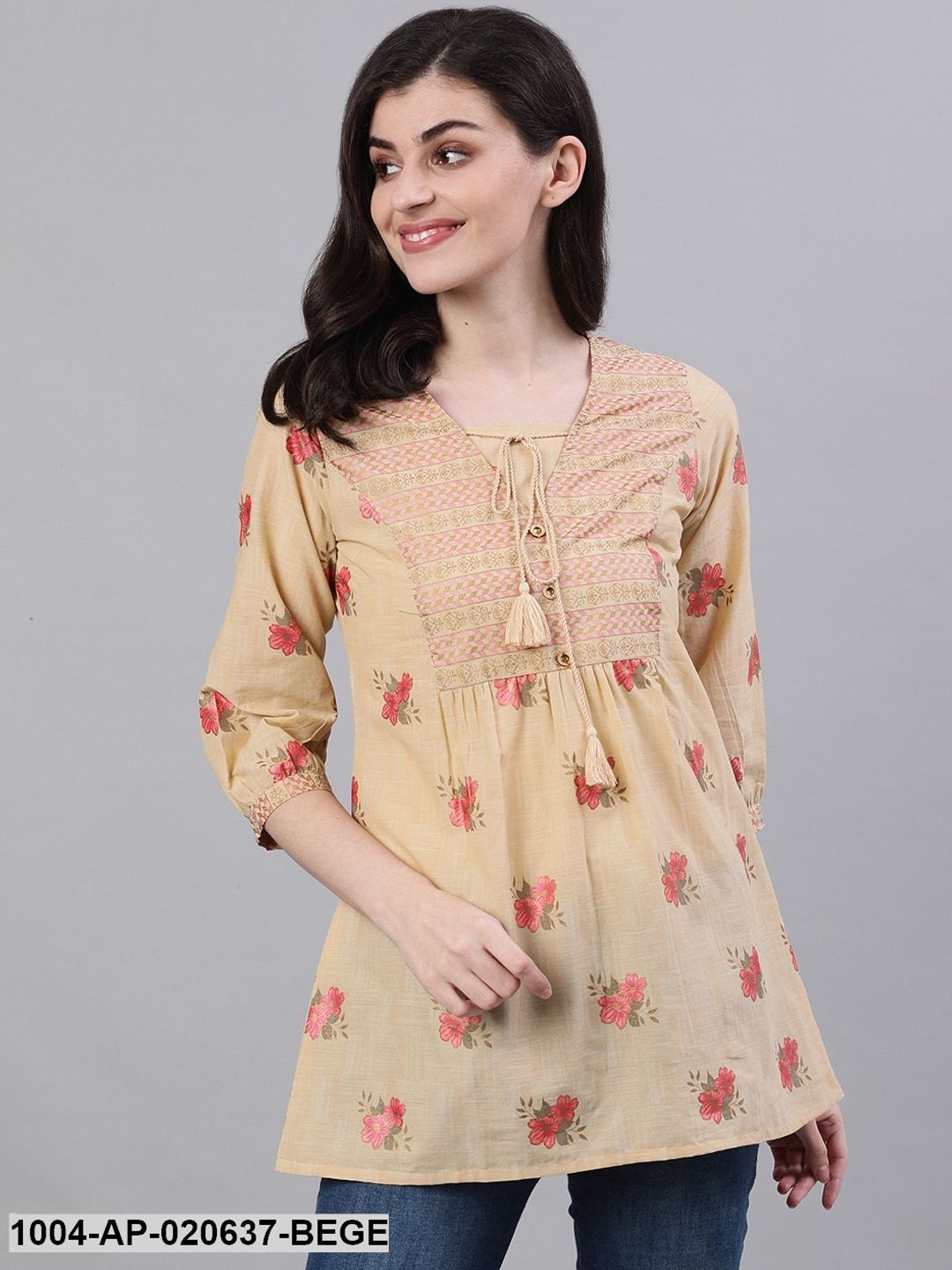 Beige Printed A-Line Top