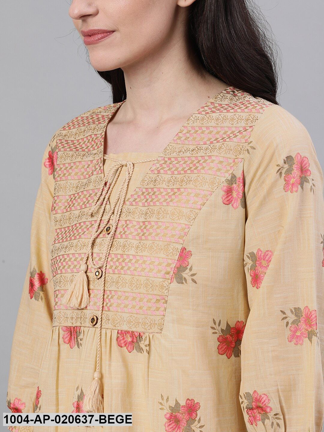 Beige Printed A-Line Top