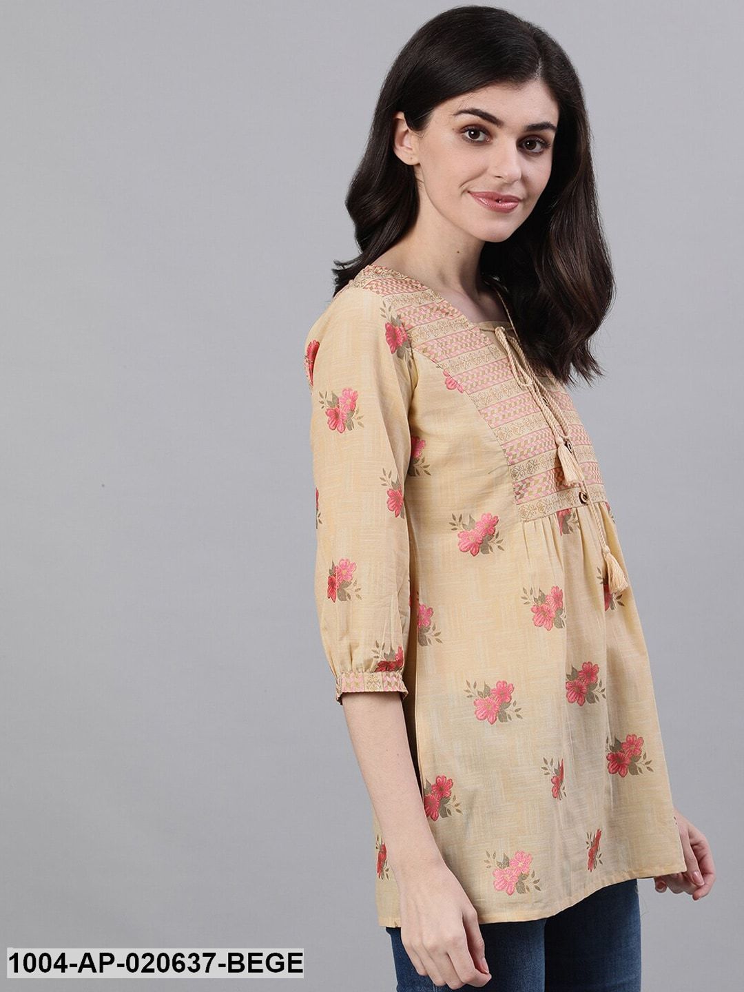 Beige Printed A-Line Top