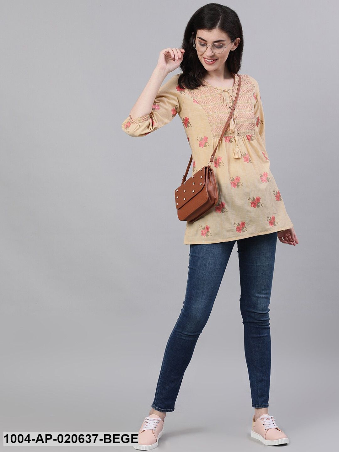Beige Printed A-Line Top