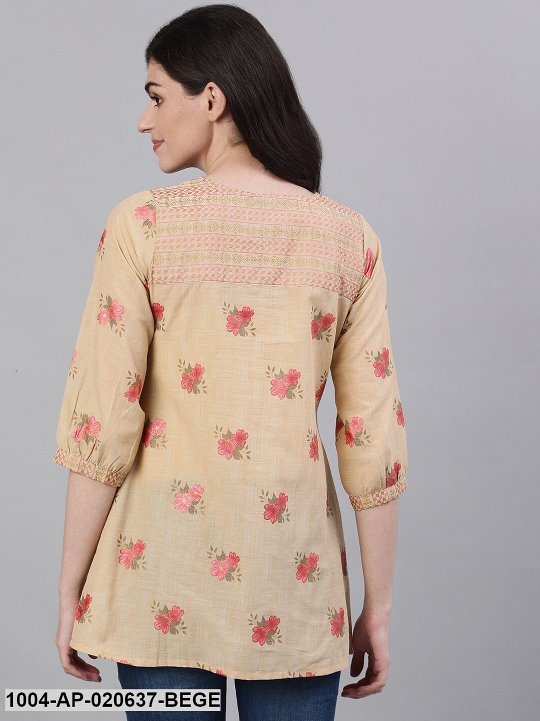 Beige Printed A-Line Top