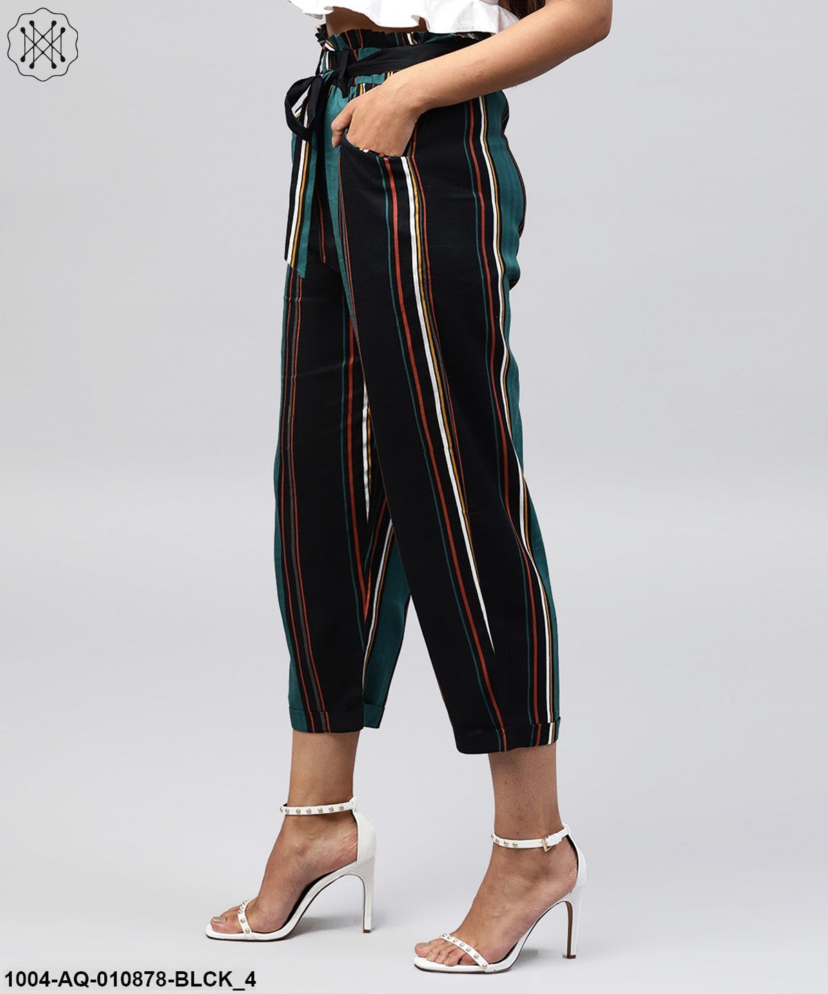 Black Checked Cotton Regular Fit Trouser With Belt