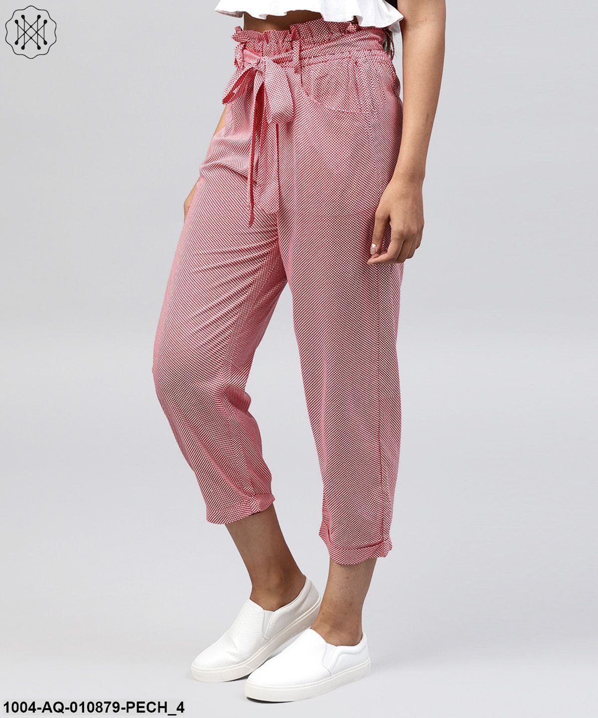 Peach Cotton Regular Fit Trouser With Belt
