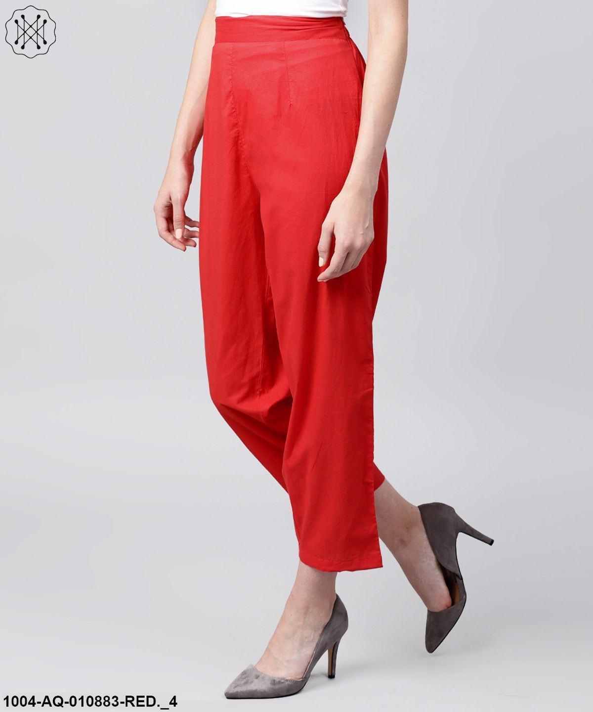 Solid Red Ankle Length Cotton Regular Fit Trouser